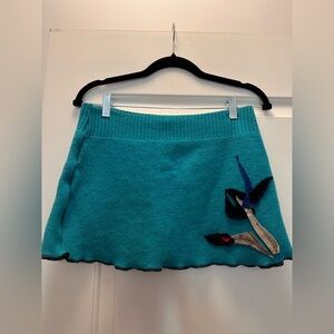 Teal Knit Skirt with Floral Design
